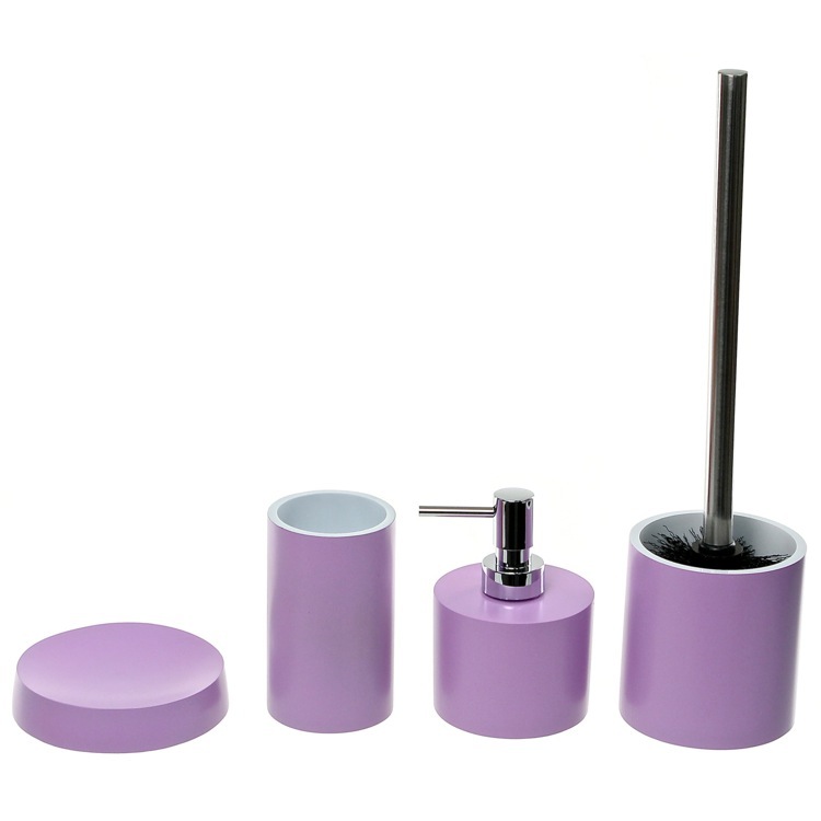 Gedy YU181-79 Bathroom Accessory Set In Lilac With 4 Pieces, Free Stand